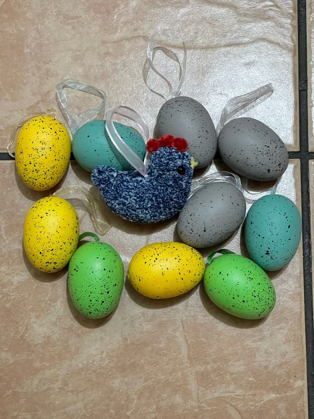 Handmade Plush Crochet Chicken Speckled Egg Christmas Tree Ornaments